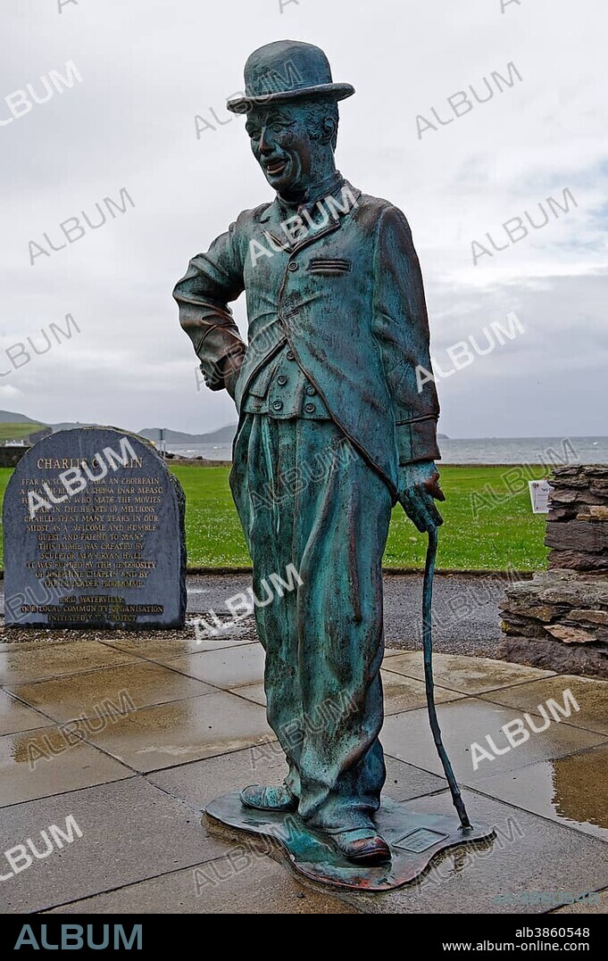 Memorial to Charlie Chaplin, 1889-1977, by Alan Ryan Hall, Waterville, Ring of Kerry, County Kerry, Ireland, Europe.