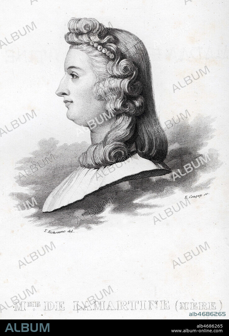 Madame Francoise Alix de LAMARTINE (1766-1829), mere d'Alphonse de LAMARTINE (1790-1869). Illustration de 1836 par pour Portrait et Histoire des Hommes utiles publies et propages par la societe Montyon et Franklin. Credit : Coll. Jonas/KHARBINE-TAPABOR.