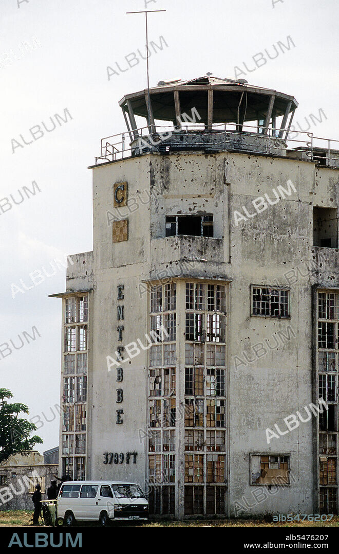 1994 - The bullet marked control tower at Entebbe International Airport in Uganda where Rwandan relief aircraft are staged for flights to Goma, Zaire. OPERATION SUPPORT HOPE.