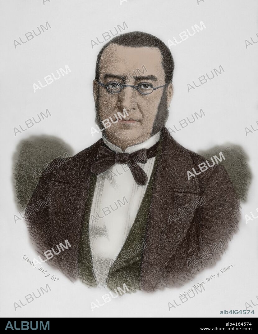 Rafael de Bustos y Castilla-Portugal, Marquis of Corvera (1807-1894). Politician and Spanish aristocrat. He was Deputy in Courts for Murcia during 26 years. As governor of Madrid, he built the Casa de la Moneda. Minister of Development during the reign of Isabel II. Lithography. Later colouration. Drawing by Llanta. Cronica General de Espa–a, Historia Ilustrada y Descriptiva de sus Provincias. Murcia, 1870.