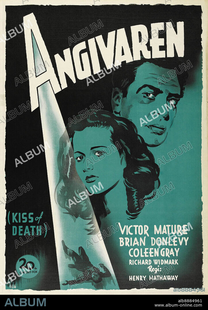 Poster de EL BESO DE LA MUERTE, 1947 (KISS OF DEATH), dirigida por HENRY HATHAWAY. Copyright 20TH CENTURY FOX.