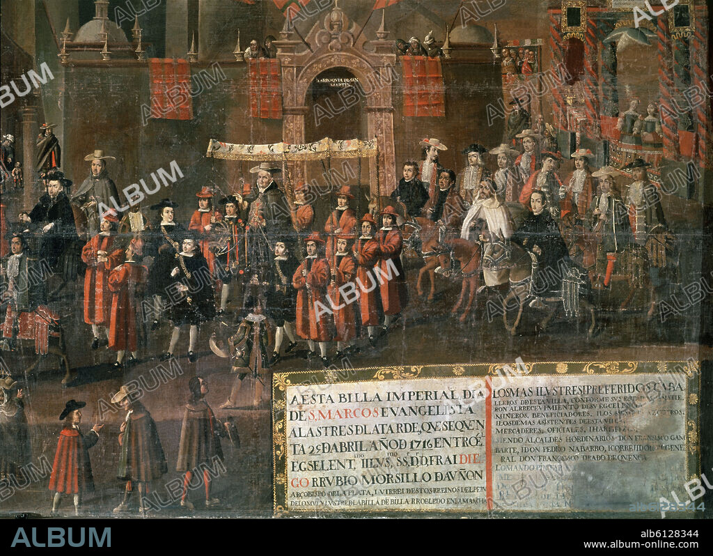 MELCHOR PEREZ HOLGUIN (1660-1722). ENTRADA DEL VIRREY ARZOBISPO MORCILLO EN POTOSI HOY BOLIVIA - 1716 - DET DERECHA - (CONJ Nº 4716).