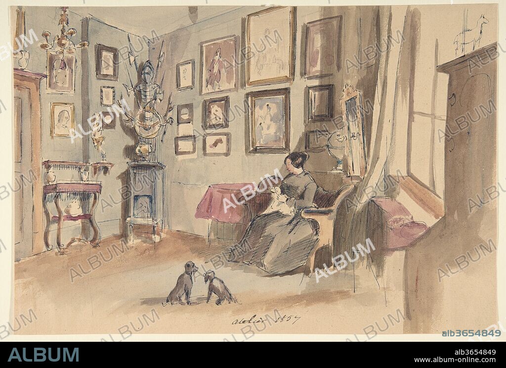 Drawing of an Interior: Atelier. Artist: Anonymous, French, 19th century. Dimensions: sheet: 7 5/16 x 10 11/16 in. (18.5 x 27.2 cm). Date: 1857.