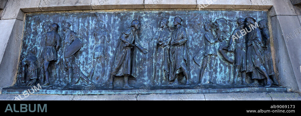 The Columbus Monument (Monumento a Colón or Mirador de Colón) a 60 m (197 ft) tall monument to explorer, Christopher Columbus at the lower end of La Rambla, Barcelona, Catalonia, Spain. Erected in 1888, in honour to Columbus first voyage to the Americas.