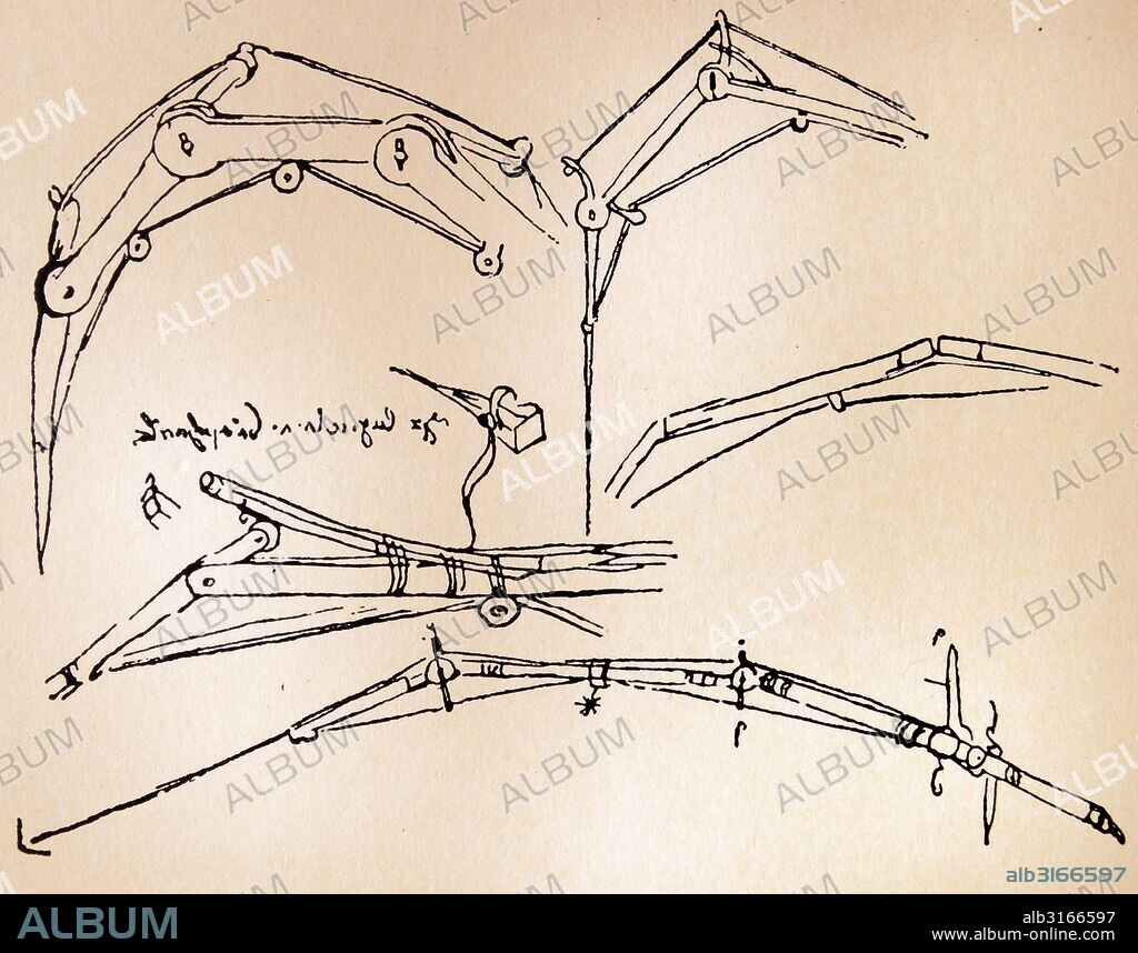 LEONARDO da Vinci's (1452-1519) sketch for the jointed wings of ORNITHOPTER.