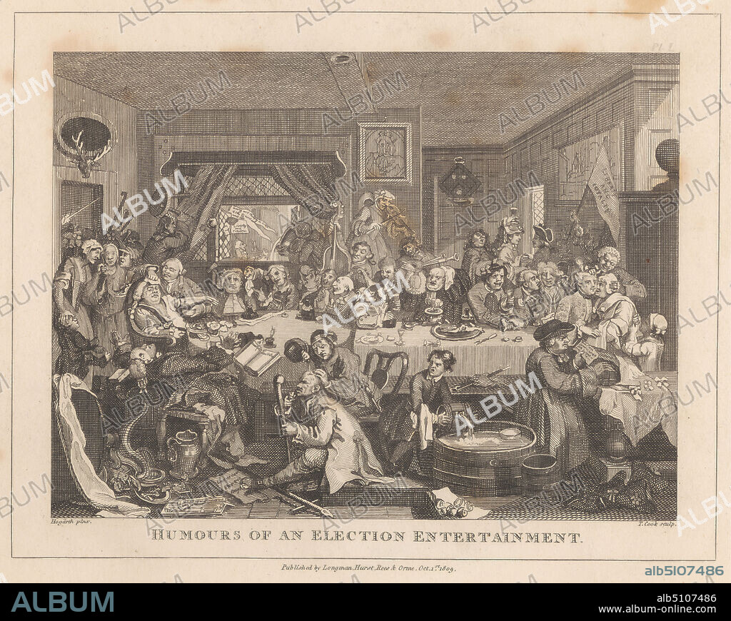 Humours of an Election Entertainment, Print made by Thomas Cook, 17441818, British, after William Hogarth, 16971764, British, Published by Longman, active 18041914, British, 1809, Etching and line engraving on medium, slightly textured, cream wove paper.