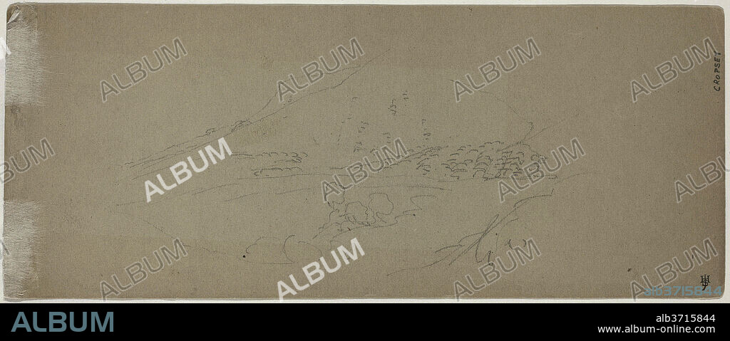 JASPER FRANCIS CROPSEY. View of a Mountain [verso]. Dimensions: overall: 12.4 x 30.3 cm (4 7/8 x 11 15/16 in.). Medium: graphite on brown paper.
