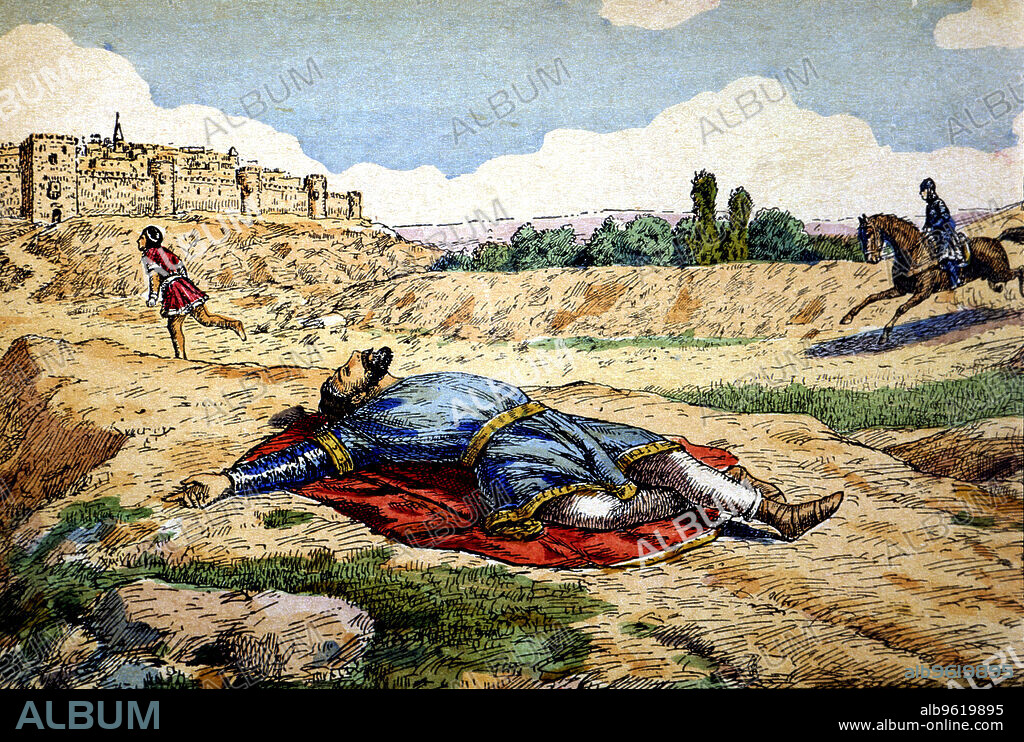 Death of King Sancho II of Castile and Leon in 1072 at hands of Bellido Dolfos before the city of Zamora.