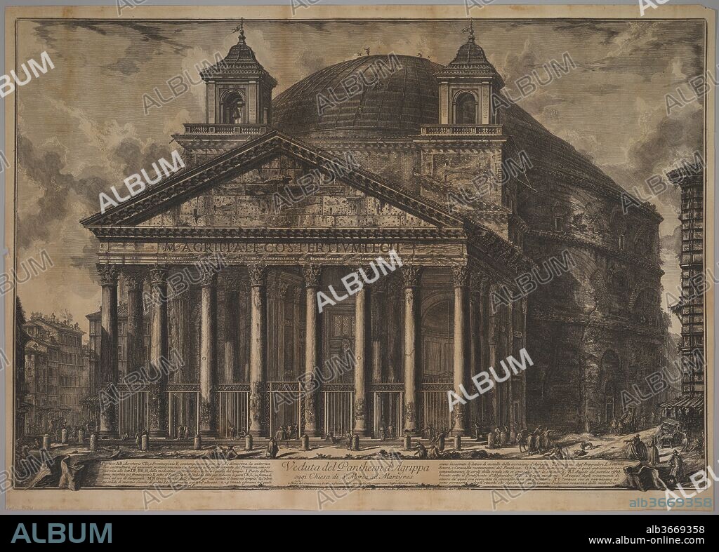 The Pantheon exterior (Veduta del Pantheon d'Agrippa oggi Chiesa di S. Maria ad Martyres). Artist: Giovanni Battista Piranesi (Italian, Mogliano Veneto 1720-1778 Rome). Dimensions: sheet: 18 1/2 x 27 1/2 in. (47 x 69.9 cm). Series/Portfolio: Vedute di Roma (Views of Rome). Date: 1720-78.