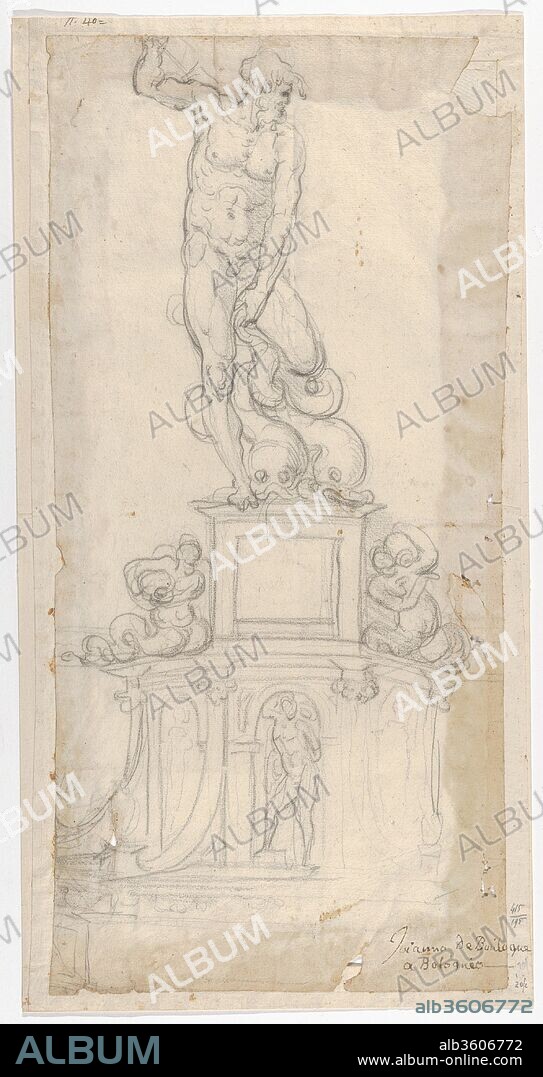 JUAN DE BOLONIA. Study for a Sculpture of Neptune. Artist: Giambologna (Netherlandish, Douai 1529-1608 Florence). Dimensions: Sheet: 16 5/16 x 7 11/16 in. (41.5 x 19.5 cm). Date: n.d..