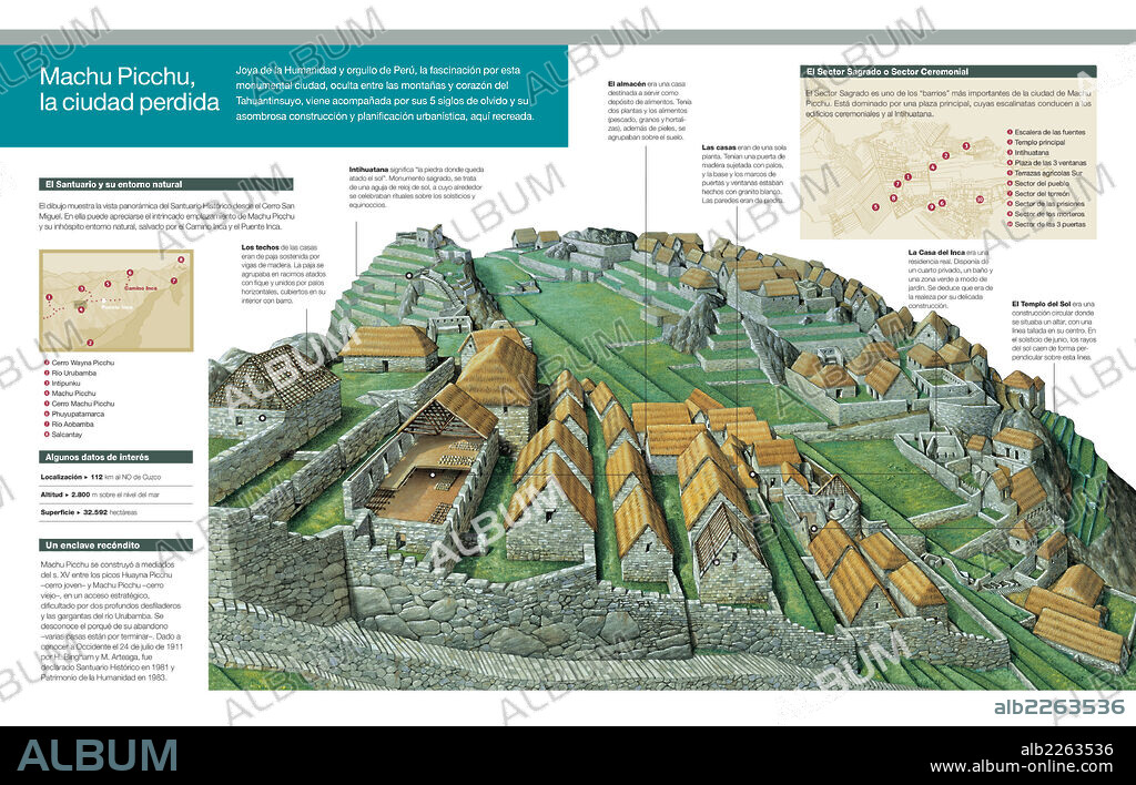 Machu Picchu, la ciudad perdida. Infografía de la ciudad inca de Machu Picchu, en Perú, y sus principales construcciones.