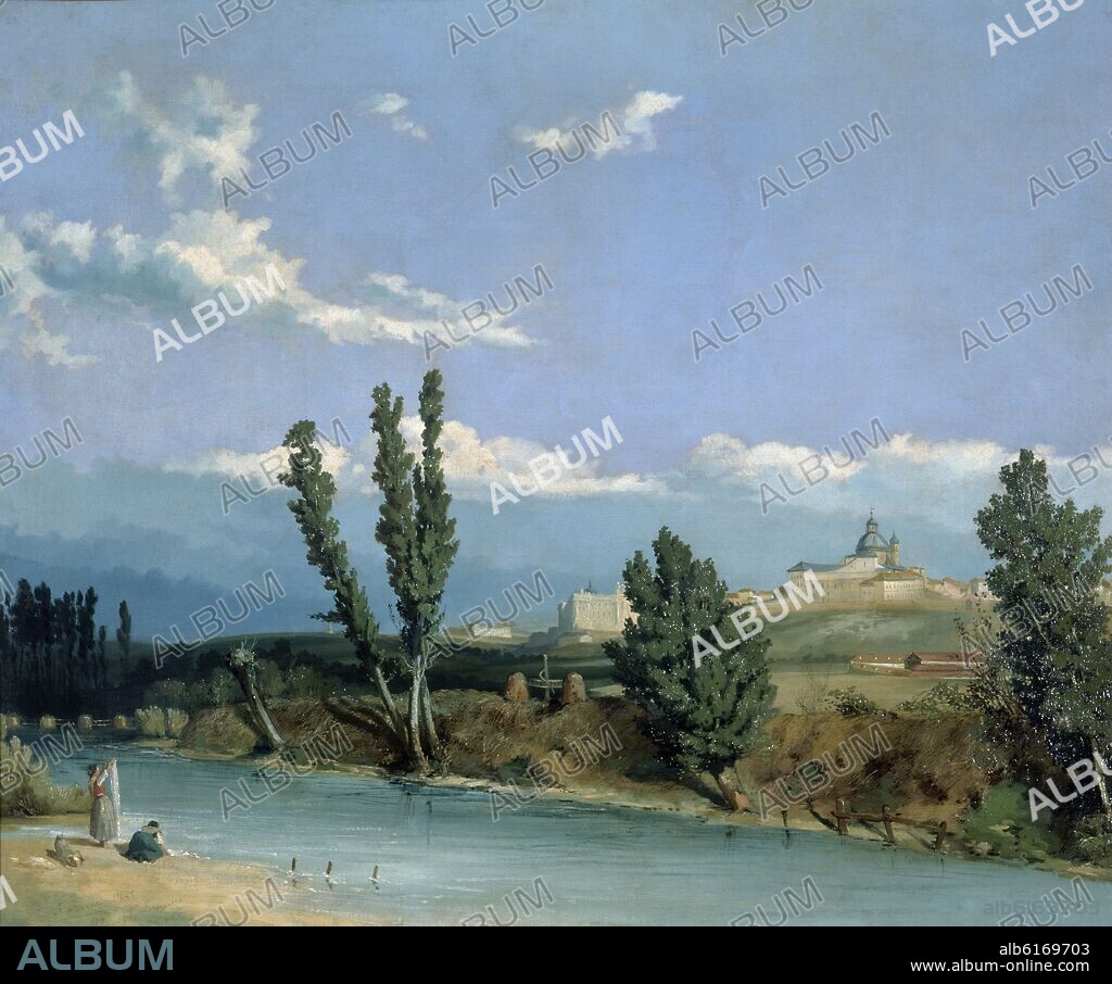 FEDERICO RUIZ. VISTA DE MADRID DESDE EL RIO MANZANRES EN EL SIGLO XVII - I.N.3974 - O/L - 595x720 - SIGLO XIX - PINTURA COSTUMBRISTA.