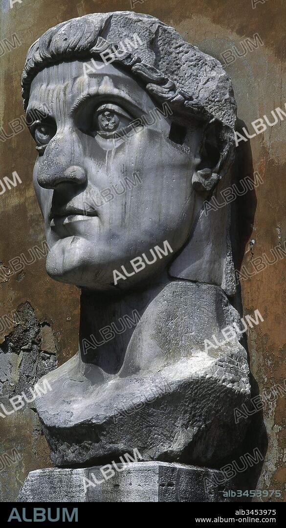 Colossus of Constantine the Great (280-337). Roman emperor. Head. White marble. Capitoline Museums. Rome. Italy.