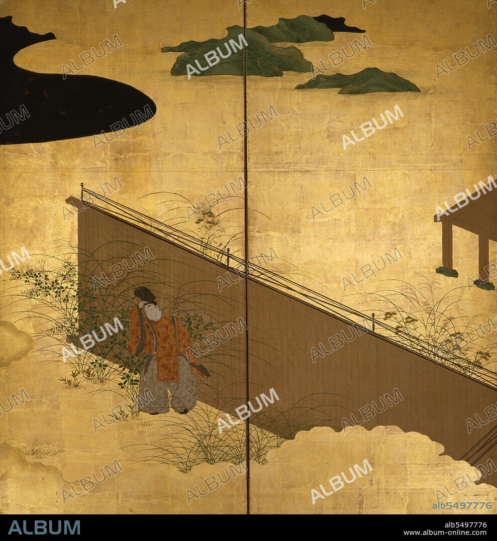 TOSA MITSUOKI. Six-fold screen depicting tales of Ise, 1617-1691. Dimensions: open 273 x 97 cm (height x width).