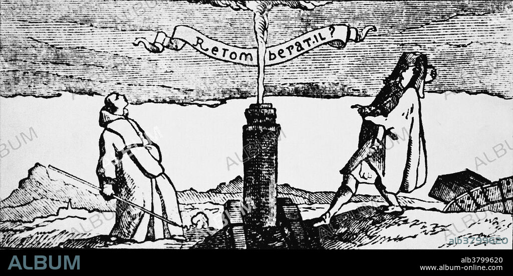 "Will the cannon ball come back down again?" This old woodcut, taken from the correspondence of Rene Descartes, illustrates an experiment proposed by Father Mersenne, contemporary and friend of Galileo, to test the behavior of falling bodies. The French caption reads "Retombera-t-il?" which means, "Will it fall again?" Marin Mersenne, Marin Mersennus or le PÃ¨re Mersenne (September 8, 1588 - September 1, 1648) was a French theologian, philosopher, mathematician and music theorist, often referred to as the "father of acoustics". Mersenne, an ordained priest, had many contacts in the scientific world and has been called "the center of the world of science and mathematics during the first half of the 1600s".