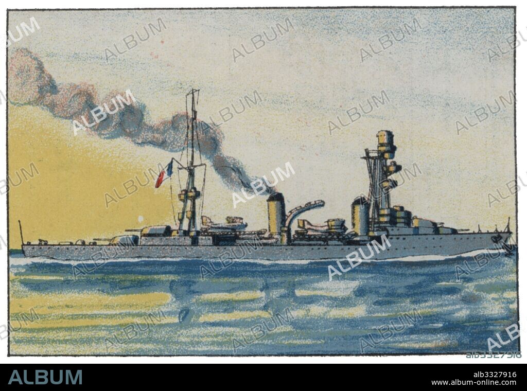 Buques de guerra. Super crucero Marechal Foch, construído en Francia en 1931. Cromo de Chocolates Comet, de Figueras. Año 1931.