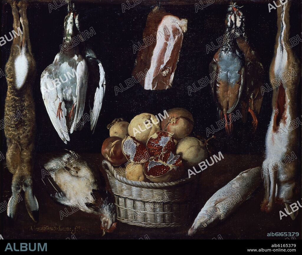 ALEJANDRO DE LOARTE. BODEGON CON CAZA Y FRUTAS - SIGLO XVII - 84X105 CMS - PINTURA BARROCA - ESCUELA ESPAÑOLA.