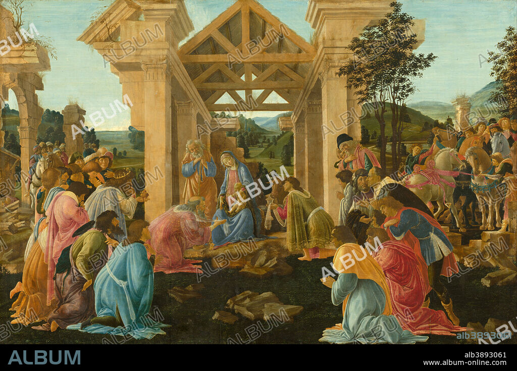 SANDRO BOTTICELLI. The Adoration of the Magi. Date/Period: Between ca. 1478 and ca. 1482. Painting. Tempera and oil on poplar panel. Height: 68 cm (26.7 in); Width: 102 cm (40.1 in).