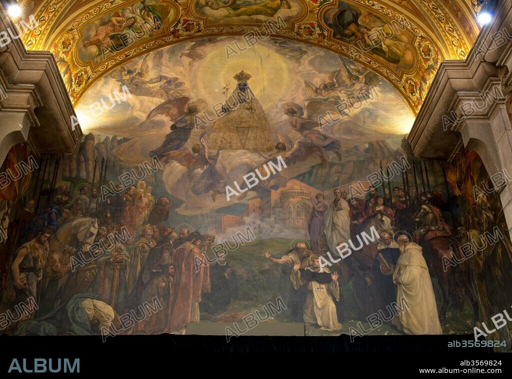 JOSÉ MONGRELL. José Mongrell/ Virgen de Montserrat rodeada de los Santos y reyes que han visitado su santuario,1927, Pintura, Salón de San Jorge, Palacio de la Generalidad de Barcelona.