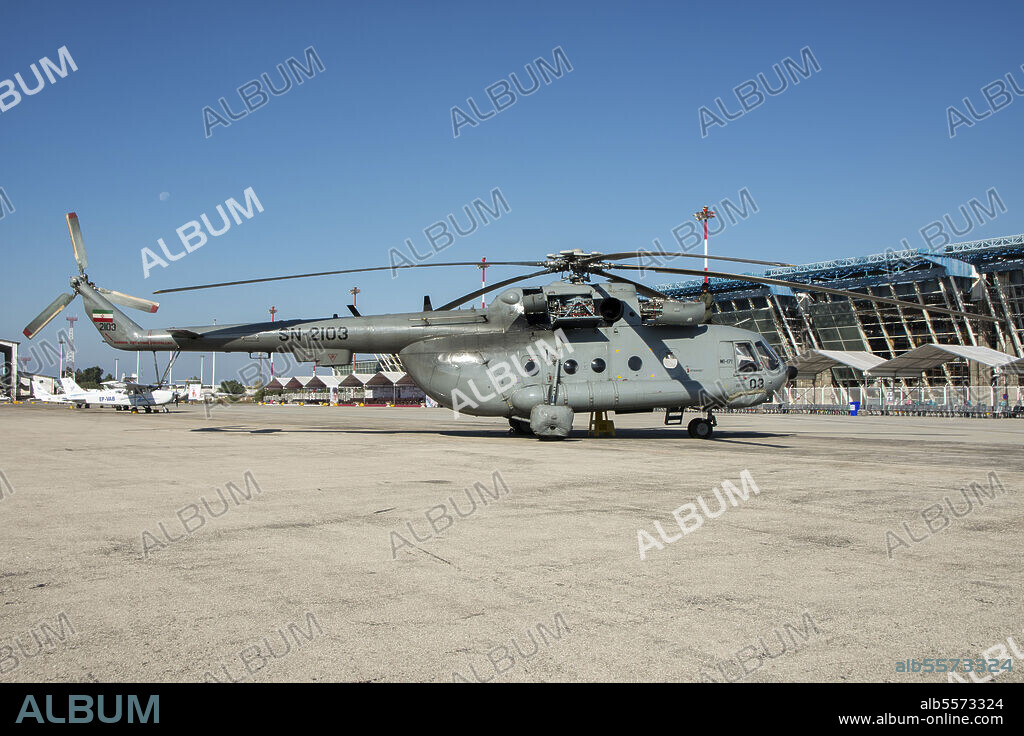 An Islamic Revolutionary Guard Corps (IRGC) Mi-171 during the Iran Airshow 2018. An undefined rate of Mi-171 has been modified to load the C-802 Chinese built anti-ship missile, as well as its local production derivative Noor.