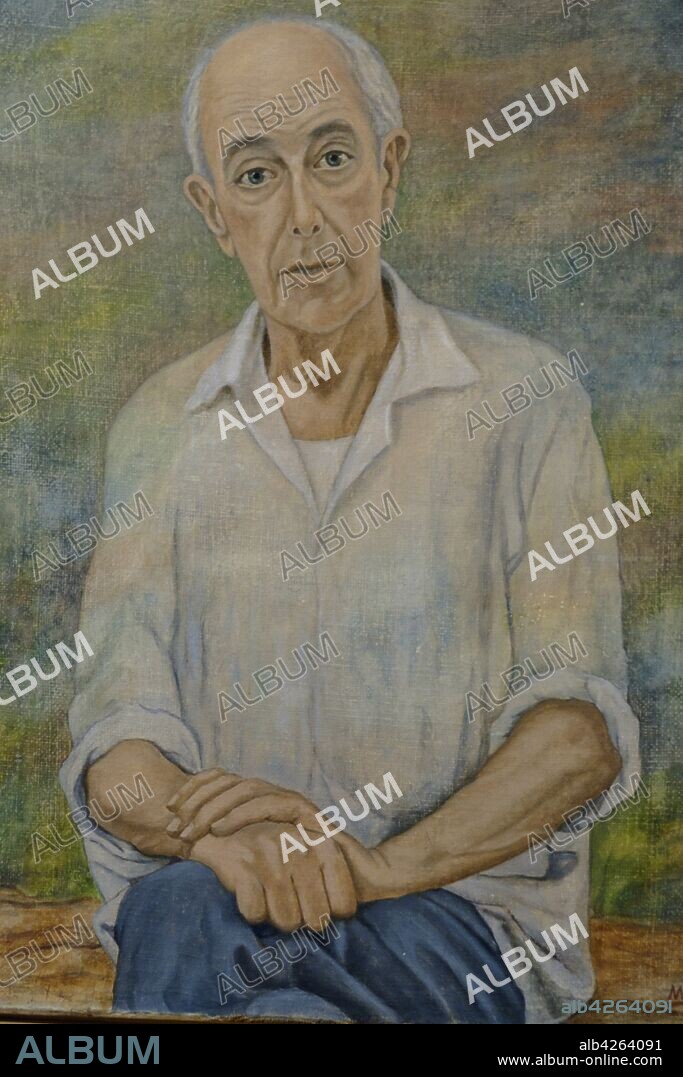 retrato de Llorenç Villalonga Pons, firmado por Mekis, fundacion casa museo, llorenç Villalonga, Binissalem, Mallorca, balearic islands, spain, europe.