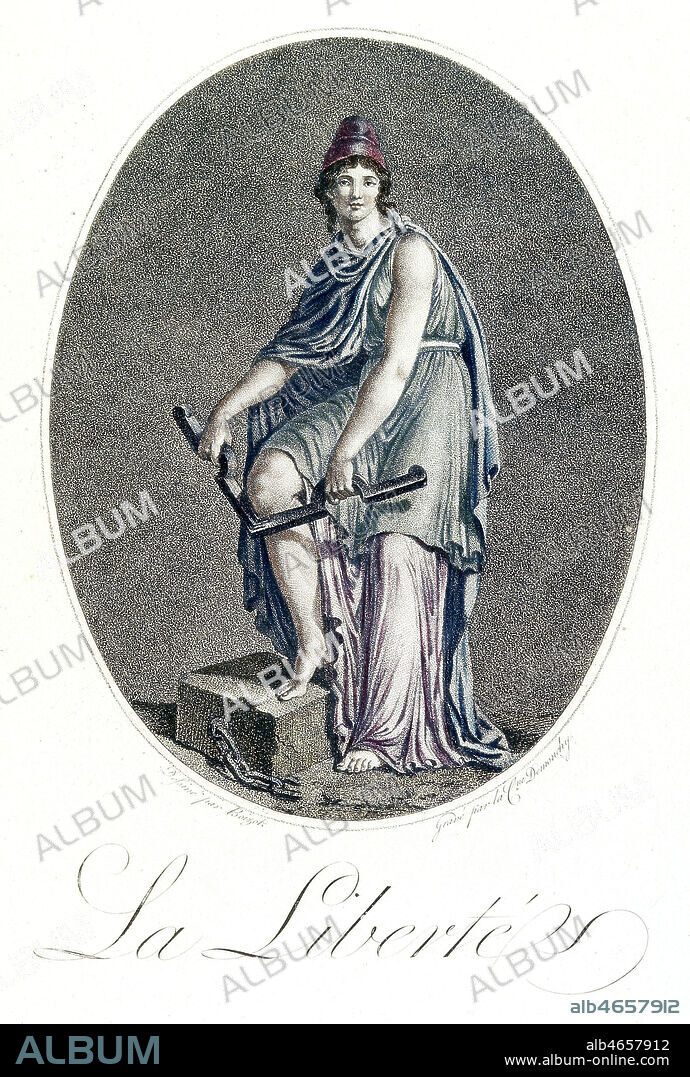 Image allegorique revolutionnaire representant la Liberte brisant ses chaines.Lithographie d'apres Simon Louis Boizot (1743-1809) sous la revolution francaise, XVIIIeme siecle. Credit: Cheuva / KHARBINE-TAPABOR.
