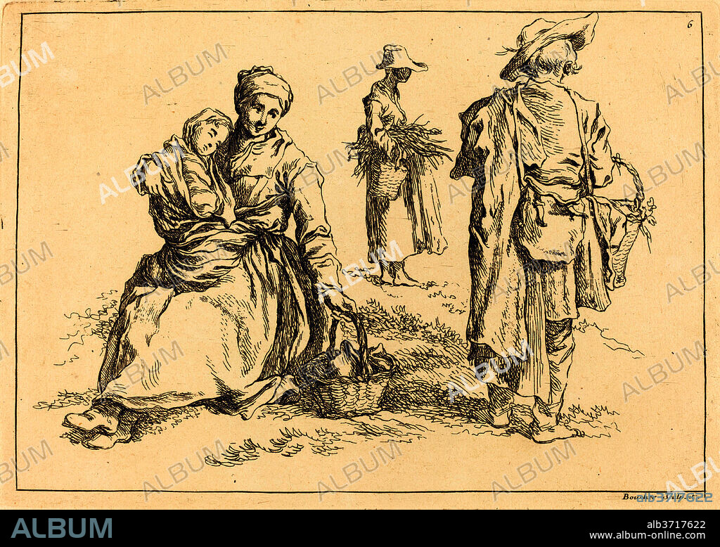 FRANÇOIS BOUCHER AFTER ABRAHAM BLOEMAERT. Seated Mother and Child, Two Standing Peasants. Dated: published 1735. Dimensions: plate: 15.1 x 21.7 cm (5 15/16 x 8 9/16 in.)  sheet: 22.8 x 34.5 cm (9 x 13 9/16 in.). Medium: etching on laid paper.