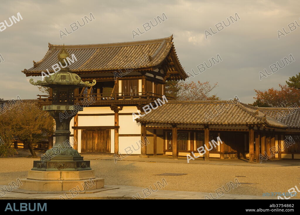 Shoro (Bell House), Horyu-ji Temple, dating from the 7th century and the oldest wooden building in the world, UNESCO World Heritage Site, Nara, Kansai (Western Province), Honshu, Japan, Asia.
