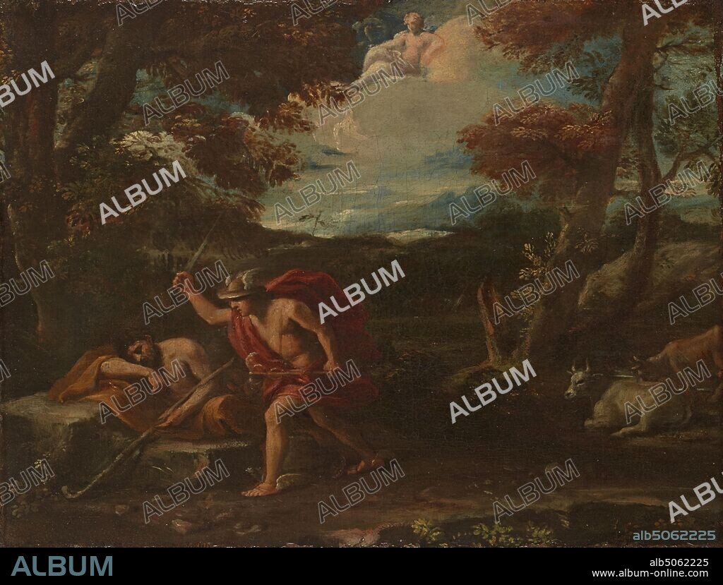 Mercury and Argus, 1630-1640 Pier Francesco Mola, Greek Mythology, Oil Painting, 17th Century, Old Master, Greek gods, goddesses.