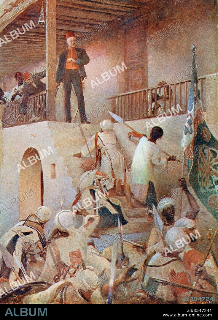 The Death of General Gordon, after the painting by George W. Joy. Major General Charles George Gordon, 1833 – 1885, aka Chinese Gordon, Gordon Pasha, and Gordon of Khartoum. British Army officer and administrator. From The Century Edition of Cassell's History of England, published c. 1900.