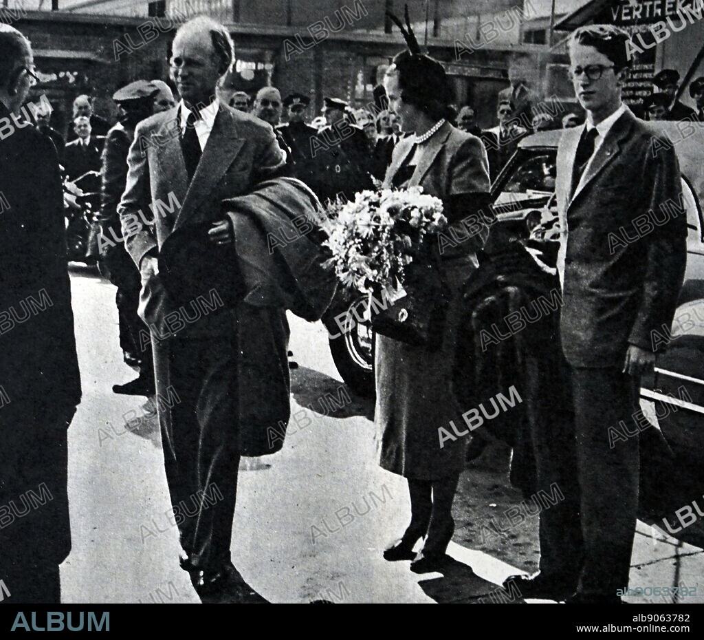 Crown Prince Baudouin and King Leopold III, with his second wife Princess of Rethy, in Amsterdam. Prince Baudouin (7 September 1930 - 31 July 1993), was King of the Belgians from 1951 until his death in 1993. He was the last Belgian king to be sovereign of the Congo. Baudouin was the elder son of King Leopold III (1901-1983) and his first wife, Princess Astrid of Sweden (1905-1935). Princess Lilian of Belgium, Princess of Rethy (born Mary Lilian Henriette Lucie Josephine Ghislaine Baels; 28 November 1916 - 7 June 2002) was the second wife of King Leopold III of Belgium.