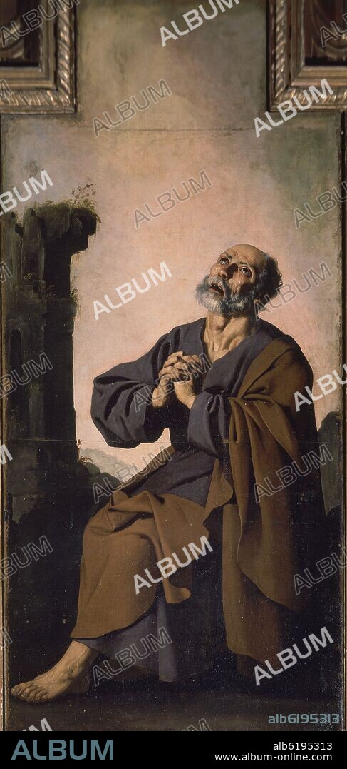 FRANCISCO DE ZURBARAN. 'Arrepentimiento de San Pedro', 1630-1635, Óleo sobre lienzo, 218 x 111 cm.