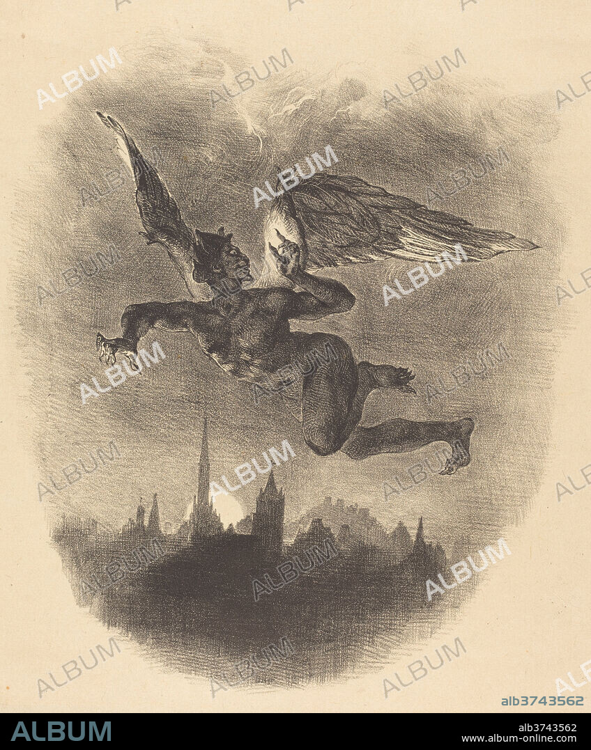 EUGENE DELACROIX. Mephistopheles in the Air. Dated: 1828. Dimensions: sheet: 46.9 x 34 cm (18 7/16 x 13 3/8 in.)  image: 30.3 x 25.1 cm (11 15/16 x 9 7/8 in.). Medium: lithograph in black on chine coll.