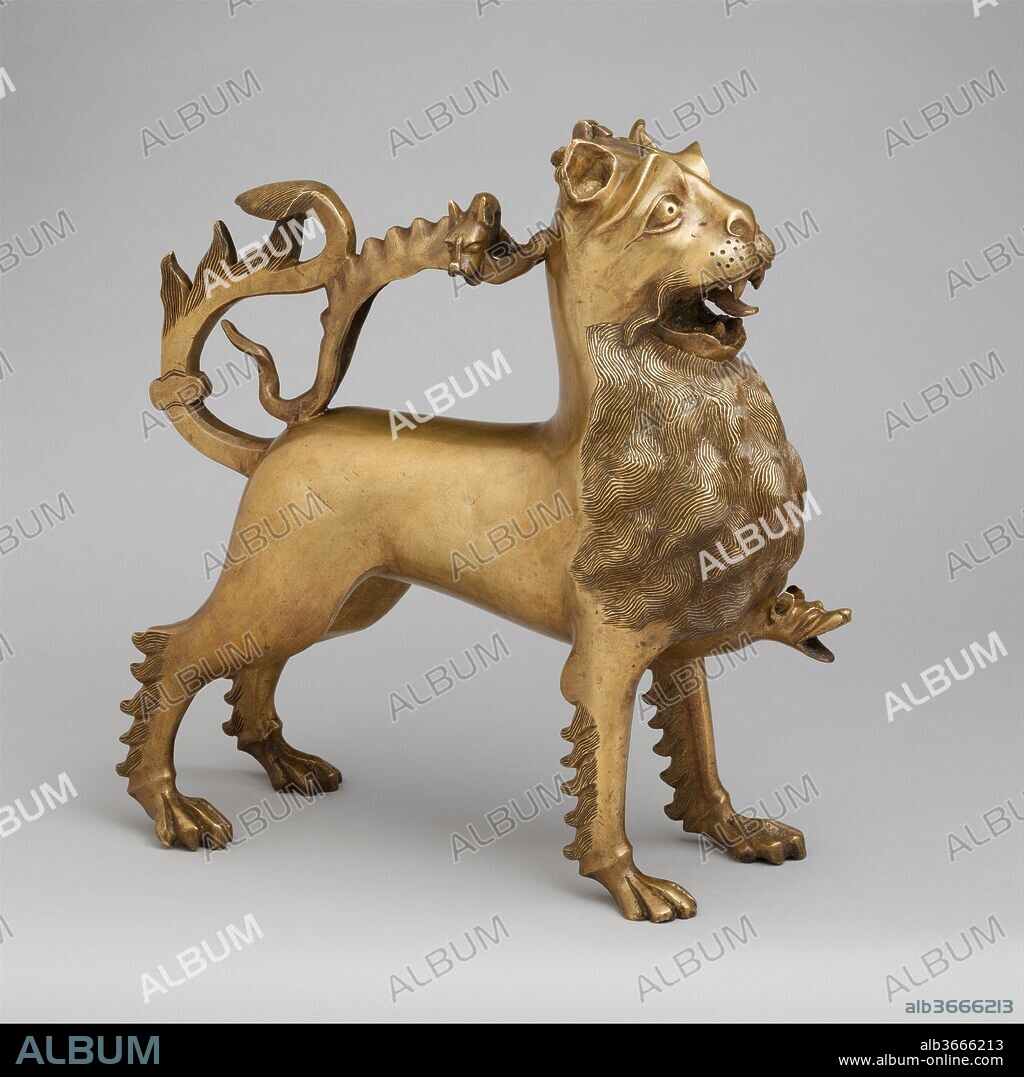 Aquamanile in the Form of a Lion. Culture: German. Dimensions: 12 9/16 x 4 5/8 x 12 1/2 in., 11.76lb. (31.9 x 11.8 x 31.8 cm, 5336g)
Thickness: 1/16-1/8 in. (0.16-0.35 cm). Date: ca. 1400.
This elaborate water vessel was intended for handwashing. A specialty of metalworkers in German-speaking lands for centuries--from the twelfth to the fifteenth--they are called aquamanilia, from the Latin words for water (aqua) and hand (manus). 
Broad-chested, mane protruding, and mouth open, the lion is unabashedly proud and alert. To create this exceptional king of the beasts, the artist first made a rough clay model and then molded wax around it. Next he coated the wax with a mixture of brick, clay, and ashes before melting the wax to form a space that could be filled with molten metal.
