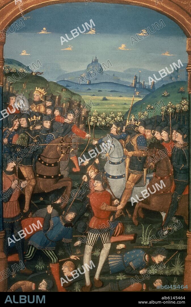 ANTOINE VERARD (1450/1519) IMPRESOR. CARLOS MARTEL EN LA BATALLA DE VINCY EN EL AÑO 717 - SIGLO XV.