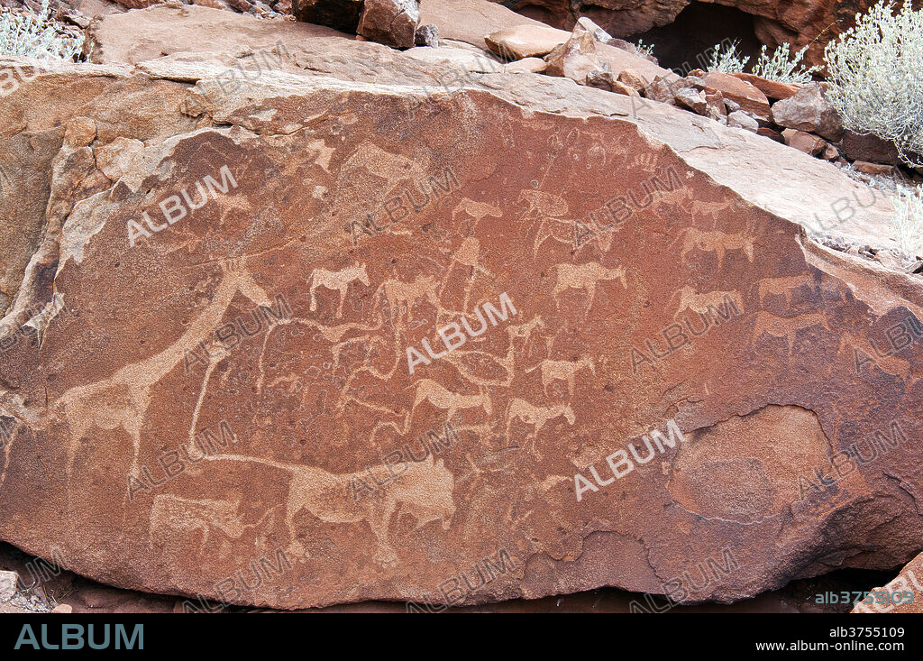 Petroglyphs or rock engravings, Twyfelfontein, UNESCO World Heritage Site, Damaraland, Kunene Region, Namibia, Africa.