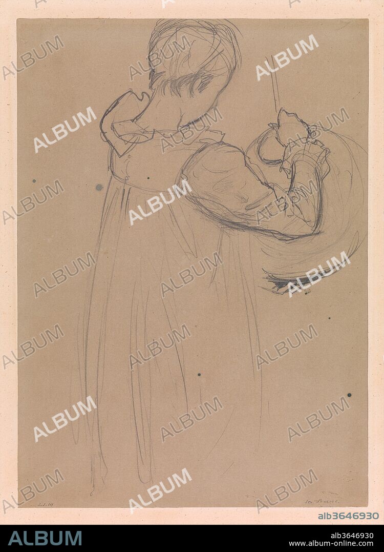 Dorothy Barnard, Study for "Carnation, Lily, Lily, Rose" (recto): Polly Barnard, Study for "Carnation, Lily, Lily, Rose" (verso). Artist: John Singer Sargent (American, Florence 1856-1925 London). Dimensions: 13 1/4 × 9 1/2 in. (33.7 × 24.1 cm). Date: ca. 1885-86.
On this double-sided sheet, Sargent confidently captures the near final poses of young models Dorothy and Polly Barnard as they appear in his monumental exhibition painting Carnation, Lily, Lily, Rose (1885-86, Tate, United Kingdom). In these rapid sketches, Sargent varies the strength and darkness of his pencil, paying particular attention to the position of the girls' arms as they light their lanterns.
