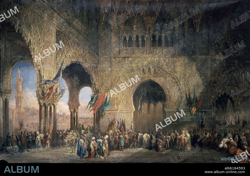 JENARO PEREZ VILLAAMIL (1807-1854). EL JURAMENTO DE ALVAR FAÑEZ DE MINAYA SIGLO XI-   1847  o/l -1,46 x 2,23 m- PINTURA ORIENTALISTA- ROMANTICISMO ESPAÑOL -.