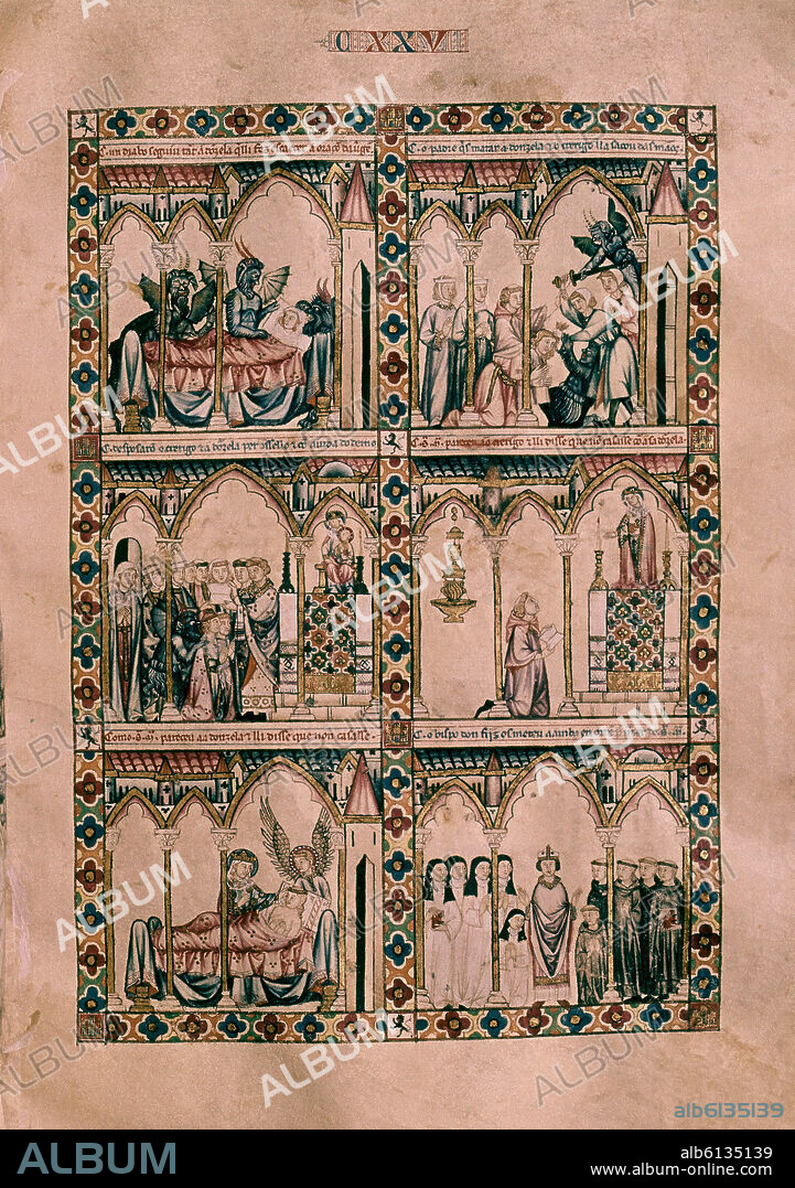 ALFONSO X DE CASTILLA EL SABIO. MTI1-CANTIGA STA MARIA Nº125-F178R-VIRGEN SUSPENDE MATRIMONIO QUE INGRESA EN ORDEN RELIGIOSA-S XIII.