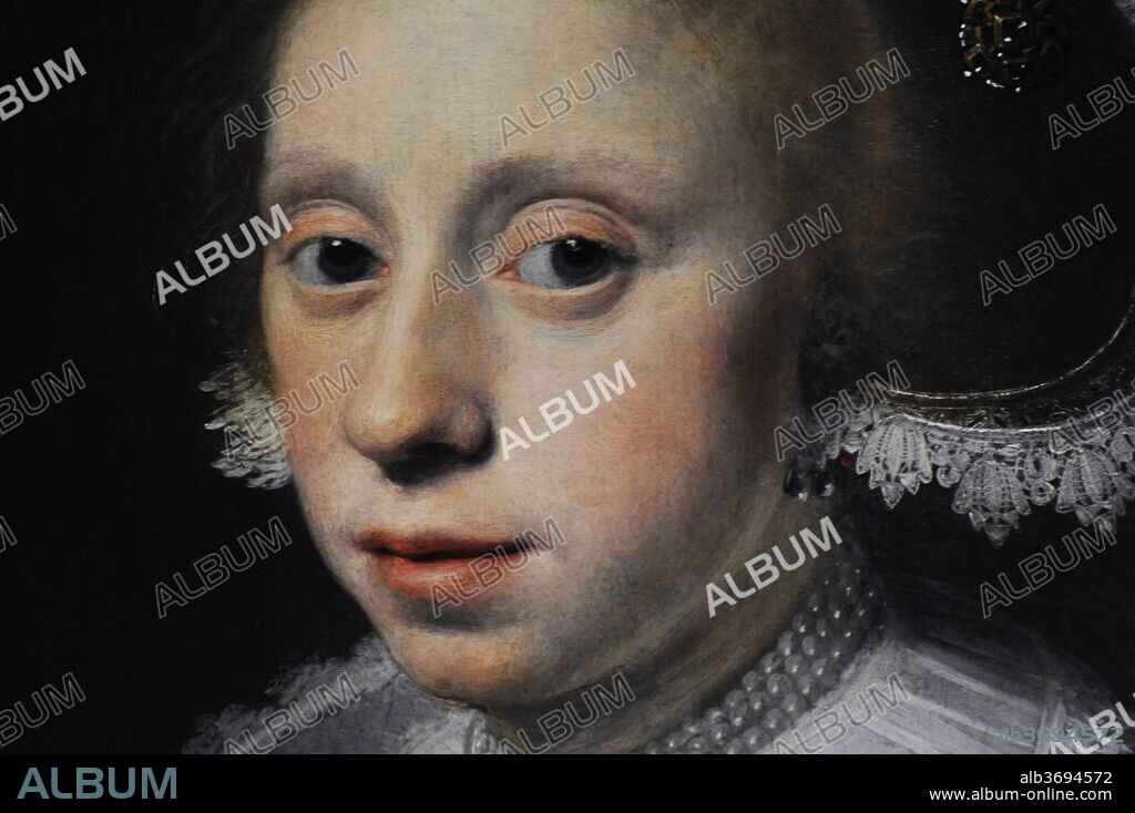 Michiel Jansz. van Mierevelt (1566-1641). Pintor barroco neerlandés. Retrato de una mujer joven, 1633. Detalle. Museo Wallraf-Richartz. Colonia. Alemania.