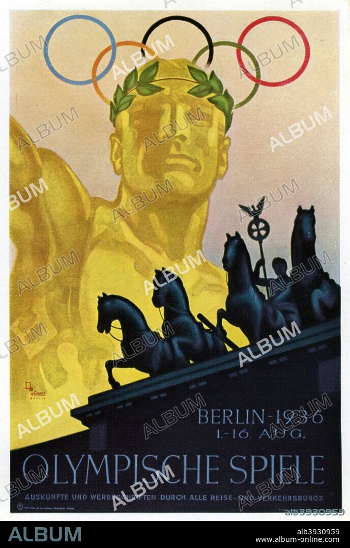 Poster for the 1936 Olympic Games, Berlin, 1936. A print from Olympia 1936, Die Olympischen Spiele 1936, Volume I, Cigaretten-Bilderdienst, Hamburg, 1936.