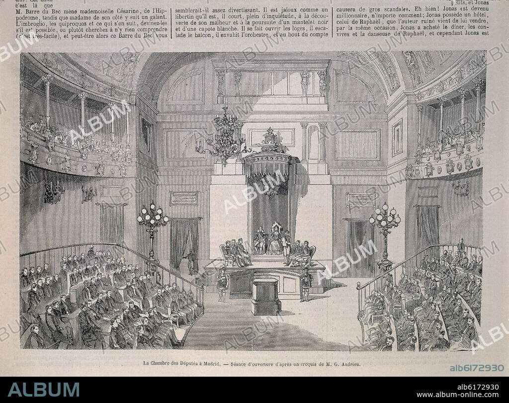 ANDRIEU M G. INTERIOR DEL CONGRESO DE LOS DIPUTADOS EN LA SESION DE APERTURA DE SESION POR ISABEL II EL 31 DE OCTUBRE DE 1850- L'ILLUSTRATION, JOUR.