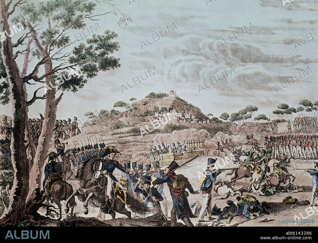 COMBATE EN LA ISLA DE LEON (CADIZ) 7/1823 - LOS CIEN MIL HIJOS DE SAN LUIS - GRABADO - SIGLO XIX.
