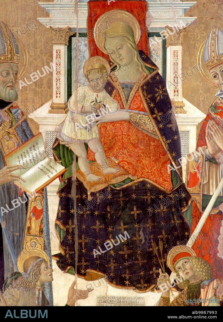 San Ginesio (Italy, Marche, province of Macerata), Gentili Municipal Art Gallery. Stefano Folchetti, Madonna and Child Enthroned with Saints Benedict, Roch, Sebastian and Bernard, 1492.
