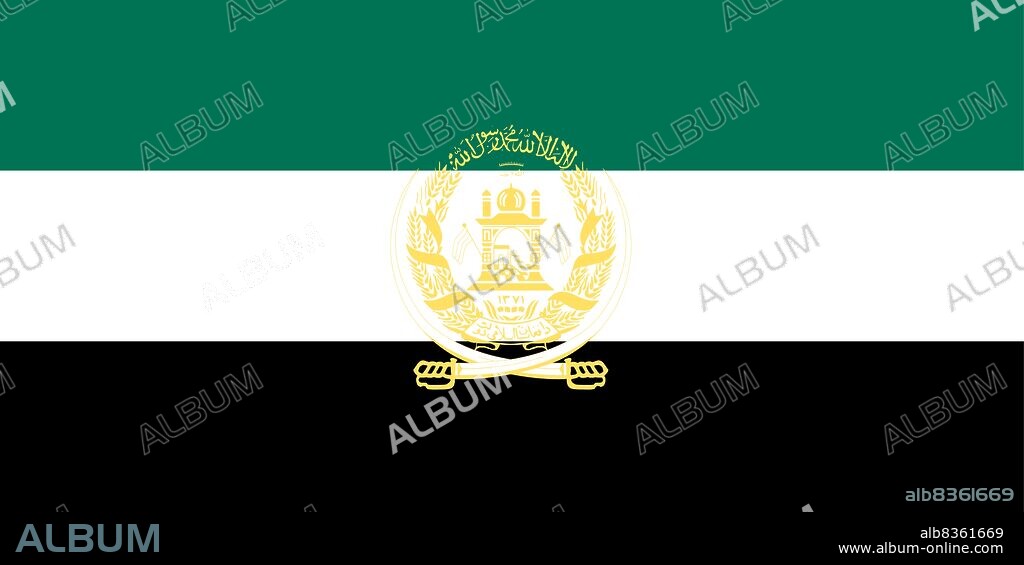 Historical national flag of Afghanistan, a country in central Asia, from 1992 to 2001.