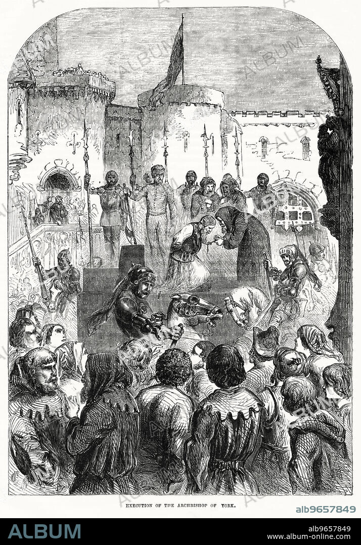 Execution of the Archbishop of York, Illustration from John Cassell's Illustrated History of England, Vol. I from the earliest period to the reign of Edward the Fourth, Cassell, Petter and Galpin, 1857.