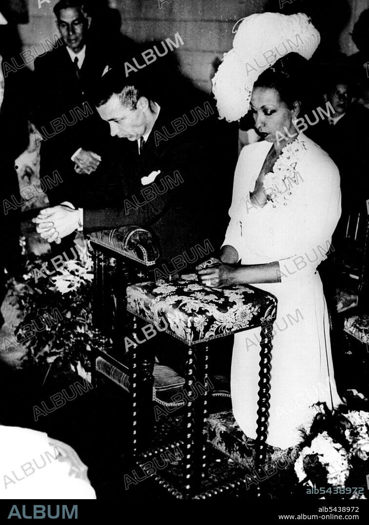 Josephine Baker Weds -- Josephine Baker, famous Paris dancer is married to Jo Bouillon, Orchestra leader, in the Chapel of the Chateau of Mirandes, property of Miss Baker, near St. Cyprien in southern France, June 3. June 05, 1947. (Photo by Associated Press Photo). ;Josephine Baker Weds -- Josephine Baker, famous Paris dancer is married to Jo Bouillon, Orchestra leader, in the Chapel of the Chateau of Mirandes, property of Miss Baker, near St. Cyprien in southern France, June 3.