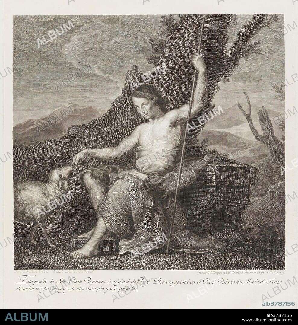 MANUEL DE LA CRUZ and BENOIT LOUIS HENRIQUEZ. Benoît Louis Henriquez (Engraver) (After Ribera, Jusepe de, lo Spagnoletto); Manuel de la Cruz Vázquez (Drafstman) / 'Saint John the Baptist in the Desert'. 1791 - 1800. Taille douce: etching and engraving on laid paper; 1791 - 1800. Taille douce: etching and engraving on laid paper.
