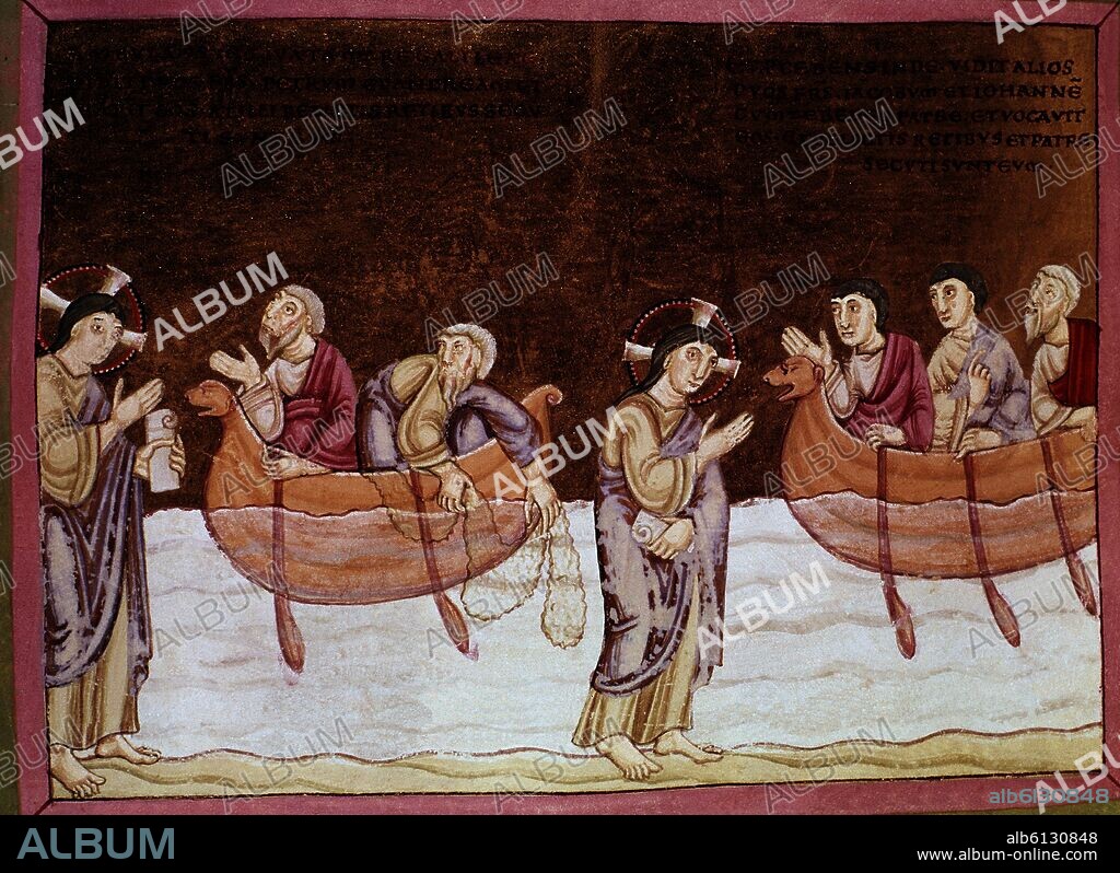CODICE AUREO - SIGLO XI - LA PESCA MILAGROSA - MILAGRO DE JESUS.