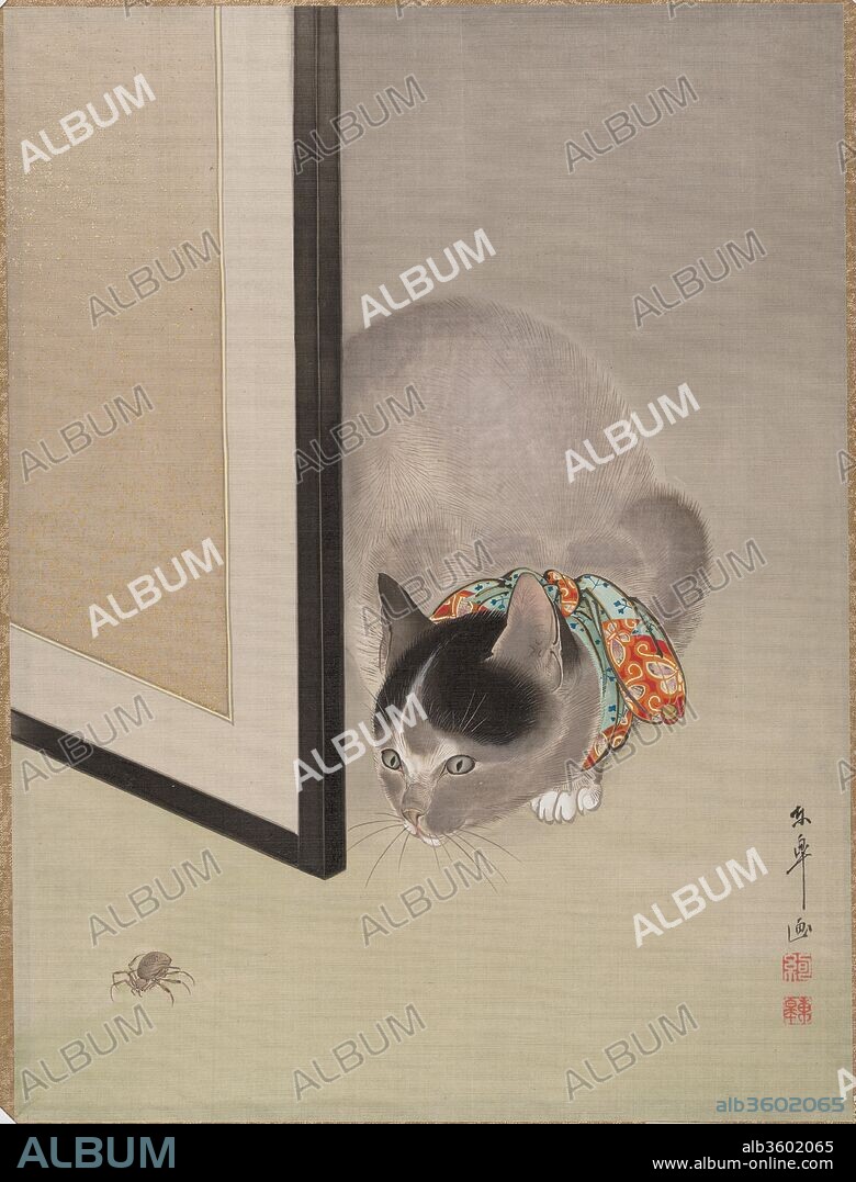 Cat Watching a Spider. Artist: Oide Toko (Japanese, 1841-1905). Culture: Japan. Dimensions: 14 3/4 x 11 in. (37.5 x 27.9 cm). Date: ca. 1888-92.
